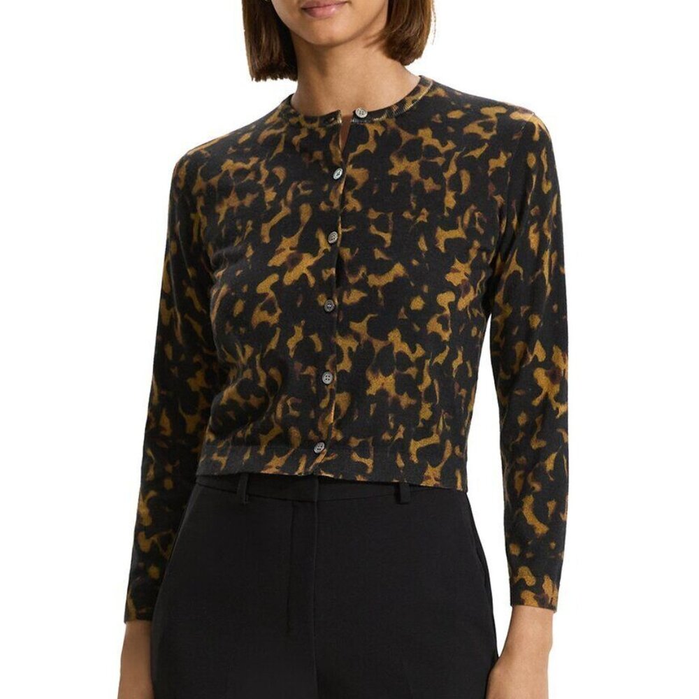 NWT Theory Tortoise Pattern Merino Wool Cardigan, M